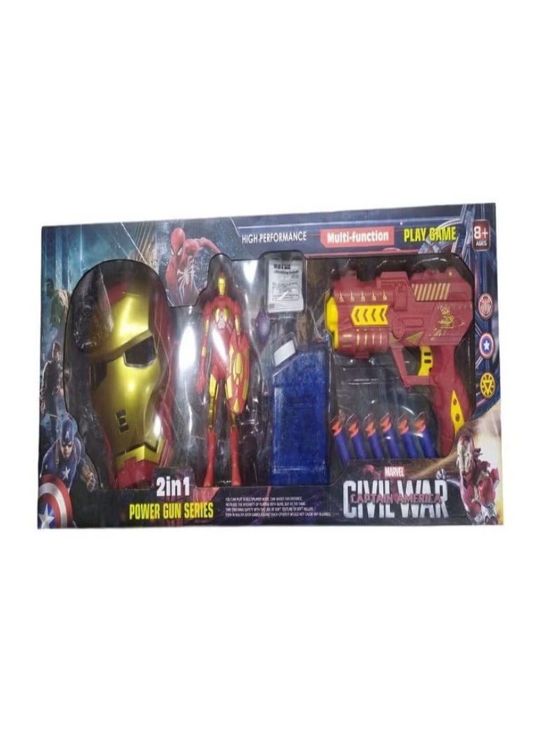 مسدس الرجل الحديدي مزود برصاص جل وطلقات إسفنجية أيضًا. كما أنها تحتوي على قناع الرجل الحديدي - Image 1