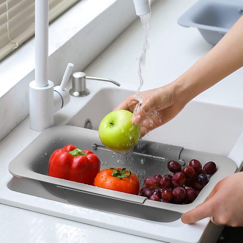 KesaPlan Collapsible Sink Colanders and Strainers Basket Over the Sink Colander Collapsible Colander Extendable Plastic Fruit Vegetable Strainer Drainer Basket for Kitchen (Length 14.3 inch-19.4 inch) (Gray) - Image 3