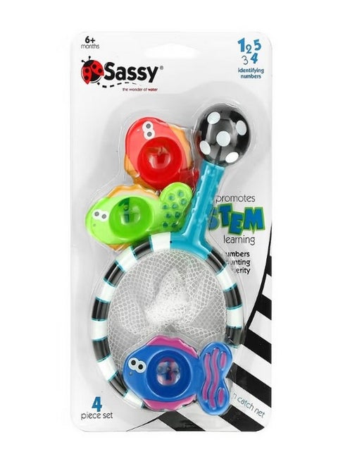 Developmental Bath Toy Catch n Count Net  6  Months 4 Piece Set