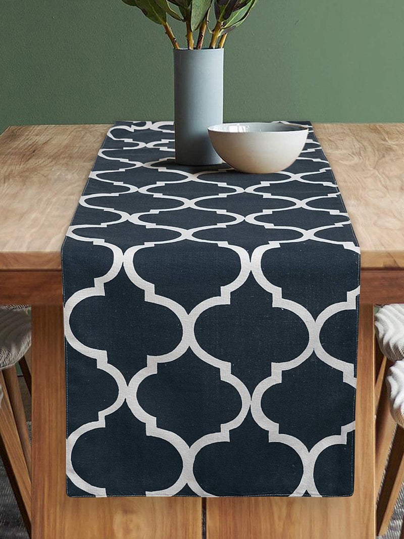 Dekor World Ogee Printed Navy Blue Table Runner with 4 Pcs Place Mat (33x120cm/33x47cm) (Pack of 5 Pcs)-4 Seater Dinning & Center Table - Image 2