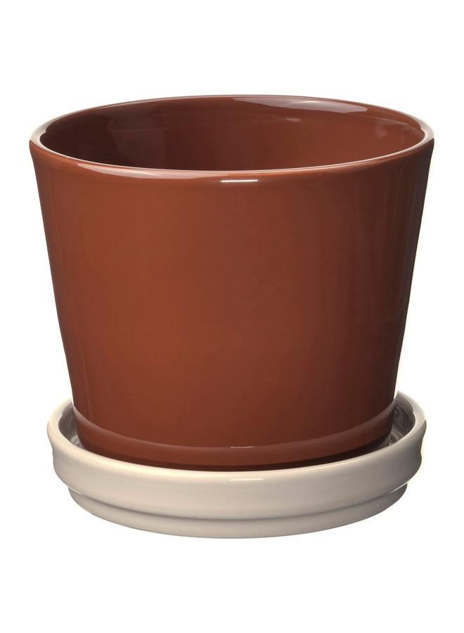 Zaboon Plant Pot With Saucer, In/Outdoor/Red/Brown Light Beige, 12 Cm - Image 1