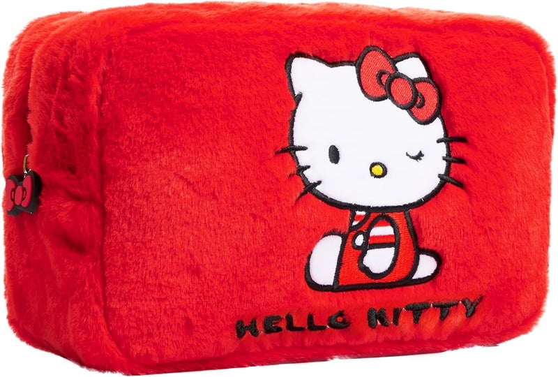 Hello Kitty Cute Makeup Bag Fluffy Kawaii Travel Bag, Zipped Cosmetic Bag Toiletry Bag for Women Teens Girls, Gift for Her