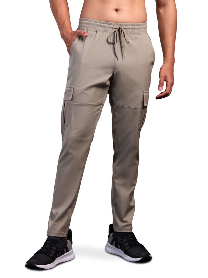 TECHNOSPORT Mens Polyester Regular Fit Solid Cargo for Activewear, Regular Use and Quick Dry - (MPOR99KHI_Khaki_L) - Image 1