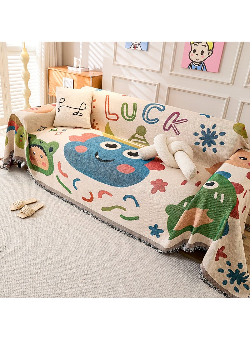 كي واي دي الكرتون نمط 3 مقاعد أريفة غطاء زلق -كاش محك قابل للعكس مع تاسلز، ناعم وقابل للغسيل بطانية الرمي، غير انزلاقية، كبيرة الحجم 180x260CM - Image 1