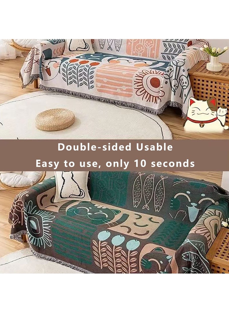 كي واي دي الكرتون نمط 3 مقاعد أريفة غطاء زلق -كاش محك قابل للعكس مع تاسلز، ناعم وقابل للغسيل بطانية الرمي، غير انزلاقية، كبيرة الحجم 180x260CM - Image 5