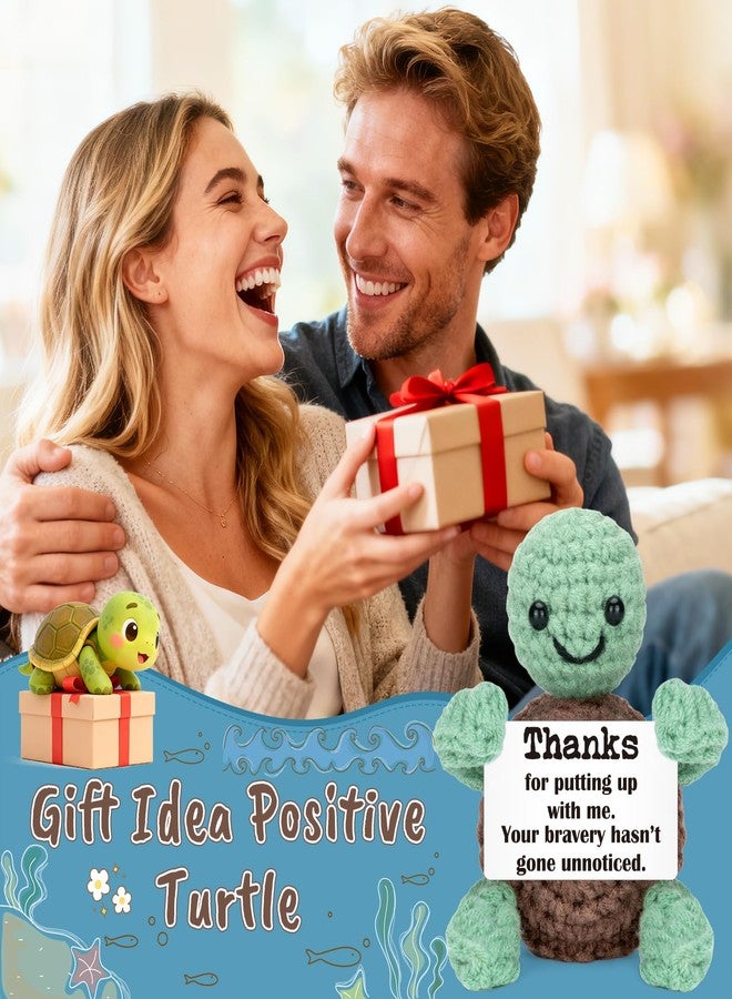 WELLBANEE Inspirational Crochet Turtle Appreciation Gifts for Boyfriend Girlfriend, Cute Stuffed Animal Apology Gifts for Friends Coworkers, Romantic Christmas Stocking Stuffers for Women Men - Image 4