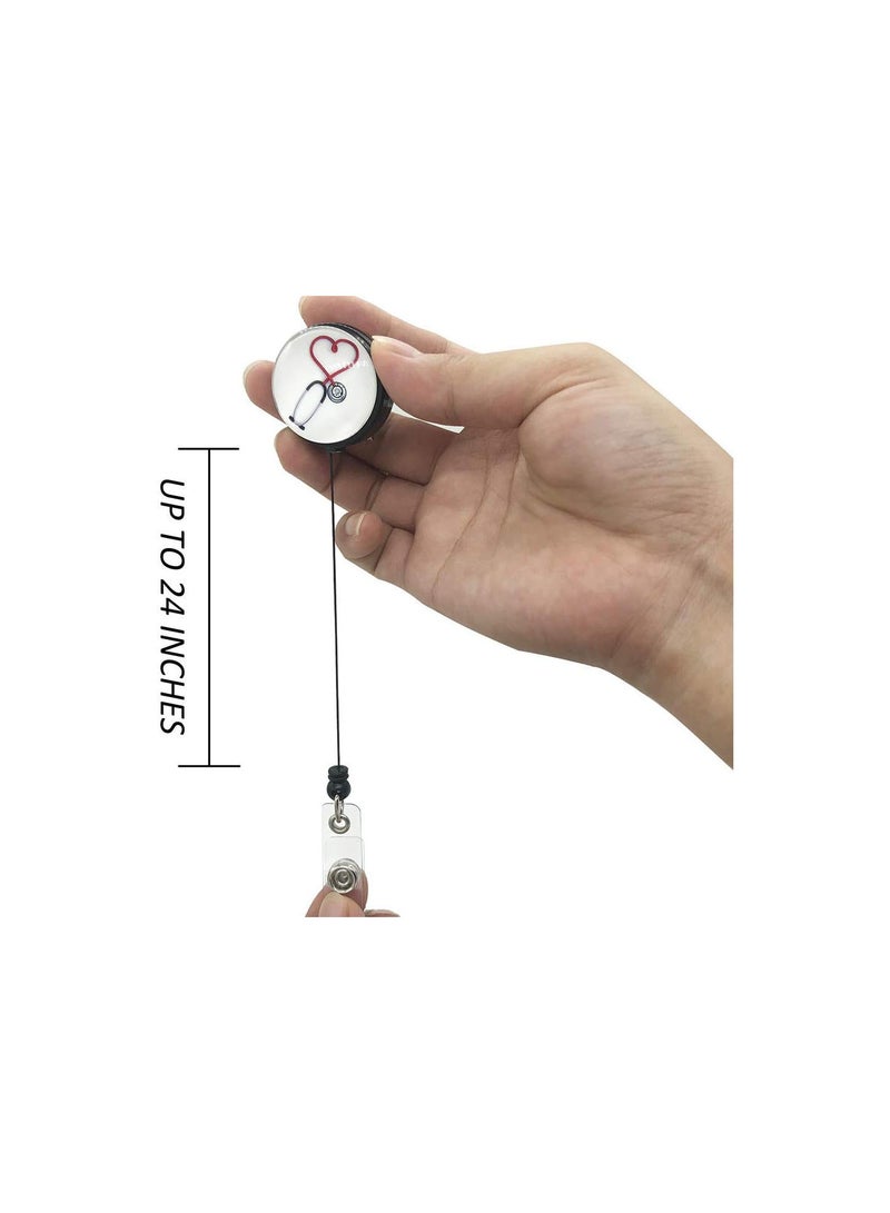 GGOOT Decorative Heart Badge Holder with Retractable Cord for Nurse Work Badge, Name Card, Men & Women ID Card  - Image 3