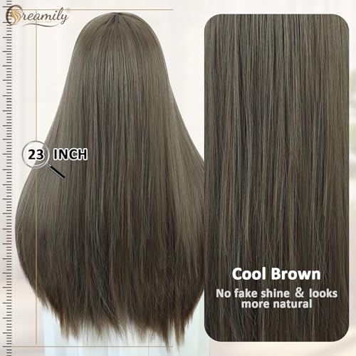 Creamily Straight Long Hair Wig for Woman,Synthetic Hair Big for Women Full Head,Chemo Patients,Natural Looking Full Head Wig for Daily/Wedding/Party (Mousy Brown, 23 Inch) - Image 4