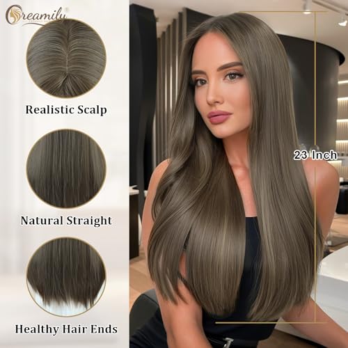 Creamily Straight Long Hair Wig for Woman,Synthetic Hair Big for Women Full Head,Chemo Patients,Natural Looking Full Head Wig for Daily/Wedding/Party (Mousy Brown, 23 Inch) - Image 5