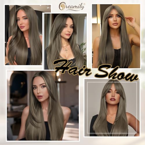 Creamily Straight Long Hair Wig for Woman,Synthetic Hair Big for Women Full Head,Chemo Patients,Natural Looking Full Head Wig for Daily/Wedding/Party (Mousy Brown, 23 Inch) - Image 2