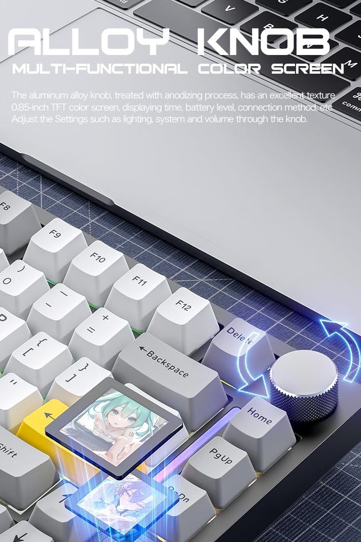 Attack Shark X820 Ultra Wireless Gaming Mechanical Keyboard with TFT Smart Display&Knob,75% Hot Swappable Custom Gasket-Mounted Keyboard,Tri-Mode(Wired/2.4GHz/BT)-Moonlit Night&Shark Switch - Image 4