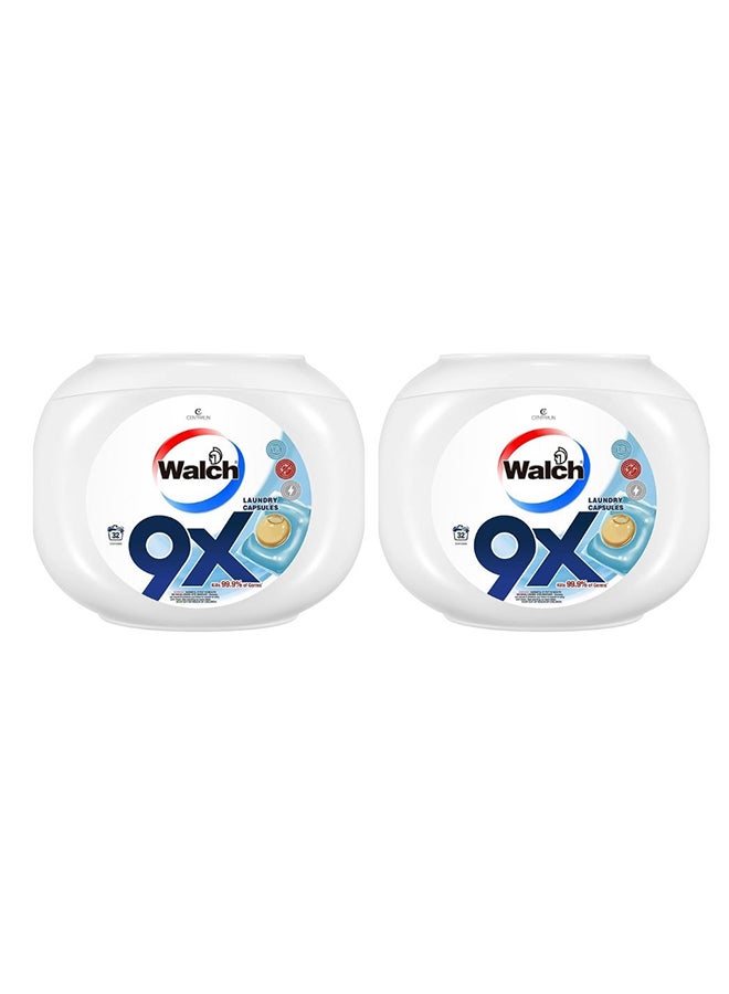 Walch 9X Antibacterial Laundry Detergent Capsules, German Formulated Plant-Based Ingredients with 9X Cleaning Power, Kill 99.9% Germs and Anti Dust Mites, 32 Pods, Pack of 2 X 32 (64 Capsules) - Image 1