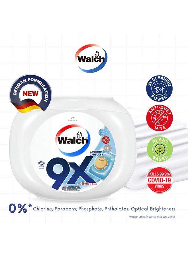 Walch 9X Antibacterial Laundry Detergent Capsules, German Formulated Plant-Based Ingredients with 9X Cleaning Power, Kill 99.9% Germs and Anti Dust Mites, 32 Pods, Pack of 2 X 32 (64 Capsules) - Image 3
