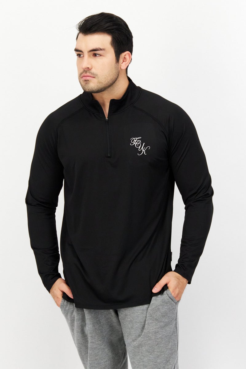 French Connection Men Brand Logo Long Sleeve Half Zip Sweatshirt, Black - Image 1