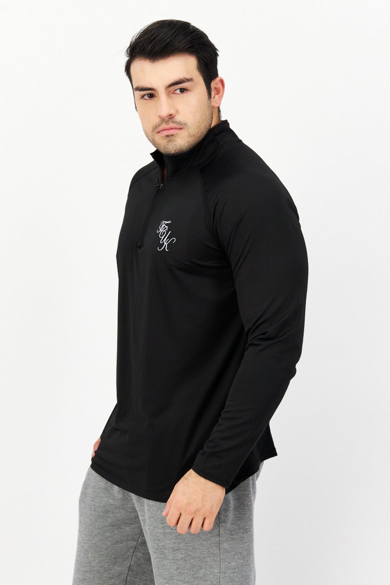 French Connection Men Brand Logo Long Sleeve Half Zip Sweatshirt, Black - Image 2