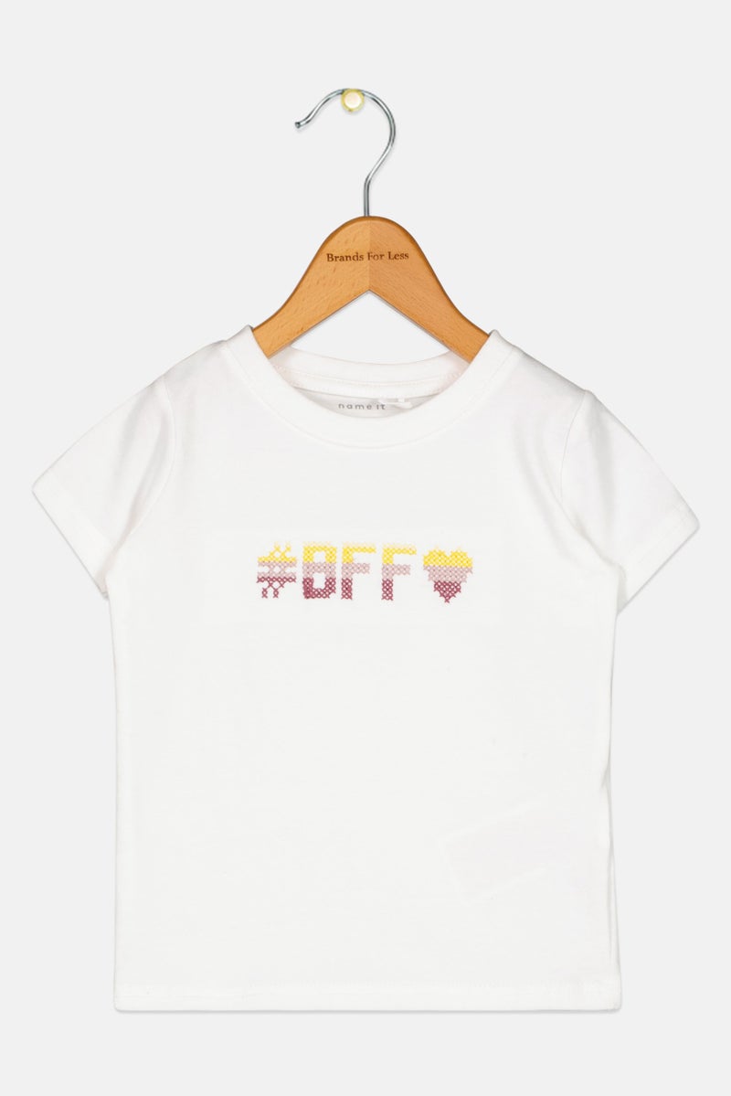 NAME IT Toddlers Girl Embroidered Short Sleeves T-Shirt, White - Image 1