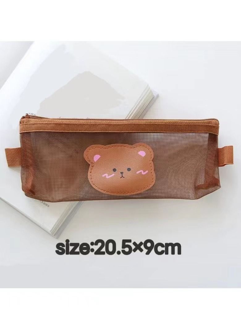 KUYING Cute Little Bear Mesh Pen Bag Large Capacity Stationery Box 