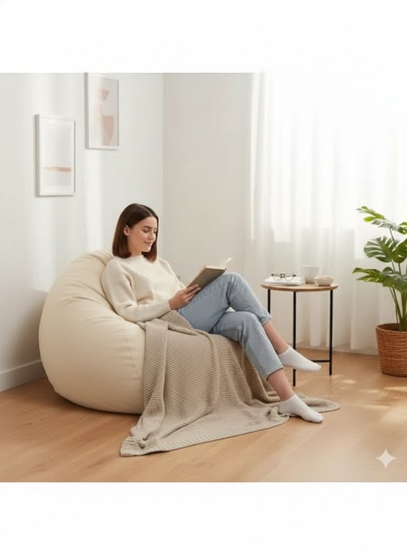 Harmony Home Puffy Leather Bean Bag | Versatile Comfy Lounge & Bedroom Seating | Water-Repellent | Dimensions 110x80cm | Cream - Image 1