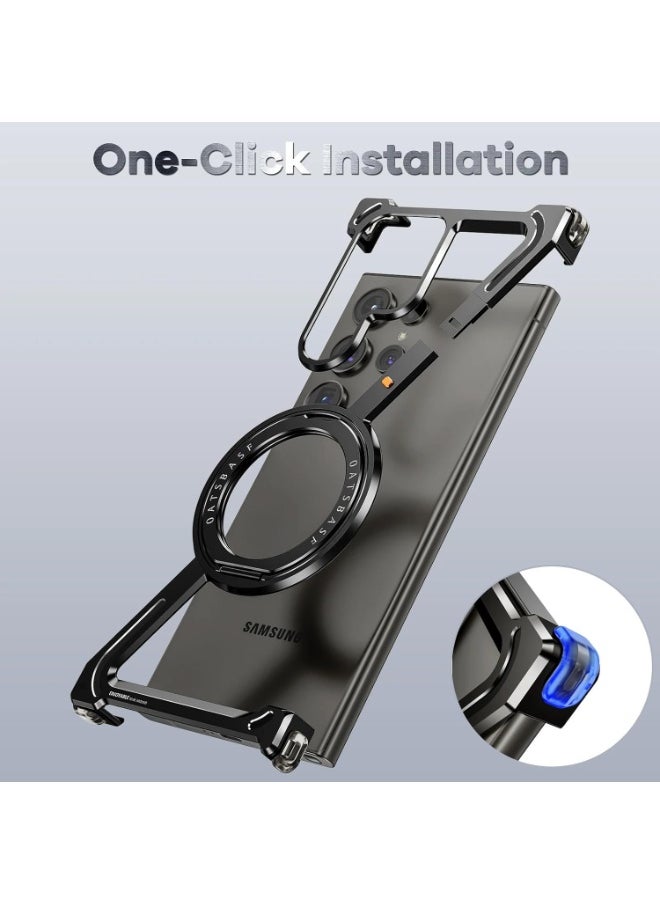 Z-Shaped Metal Frameless Case for Samsung Galaxy S24/S24 Plus/S24 Ultra, Compatible with MagSafe 360°Rotating Kickstand One-Click Detachable, Lightweight