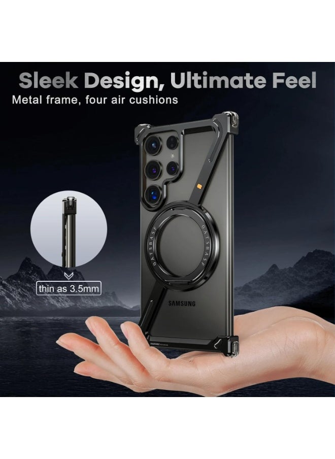 Z-Shaped Metal Frameless Case for Samsung Galaxy S24/S24 Plus/S24 Ultra, Compatible with MagSafe 360°Rotating Kickstand One-Click Detachable, Lightweight