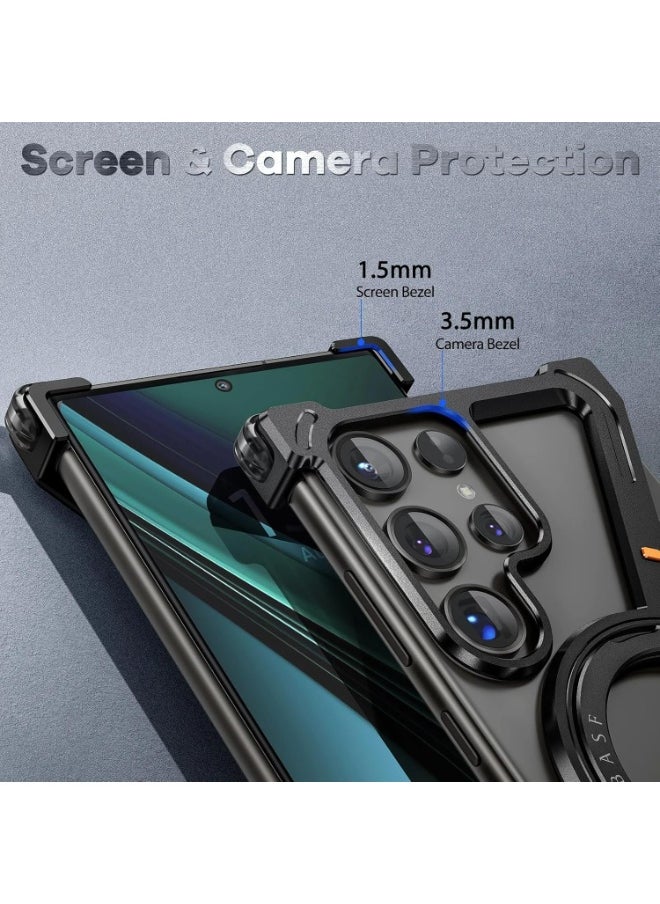 Z-Shaped Metal Frameless Case for Samsung Galaxy S24/S24 Plus/S24 Ultra, Compatible with MagSafe 360°Rotating Kickstand One-Click Detachable, Lightweight