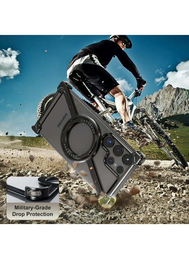 Z-Shaped Metal Frameless Case for Samsung Galaxy S24/S24 Plus/S24 Ultra, Compatible with MagSafe 360°Rotating Kickstand One-Click Detachable, Lightweight