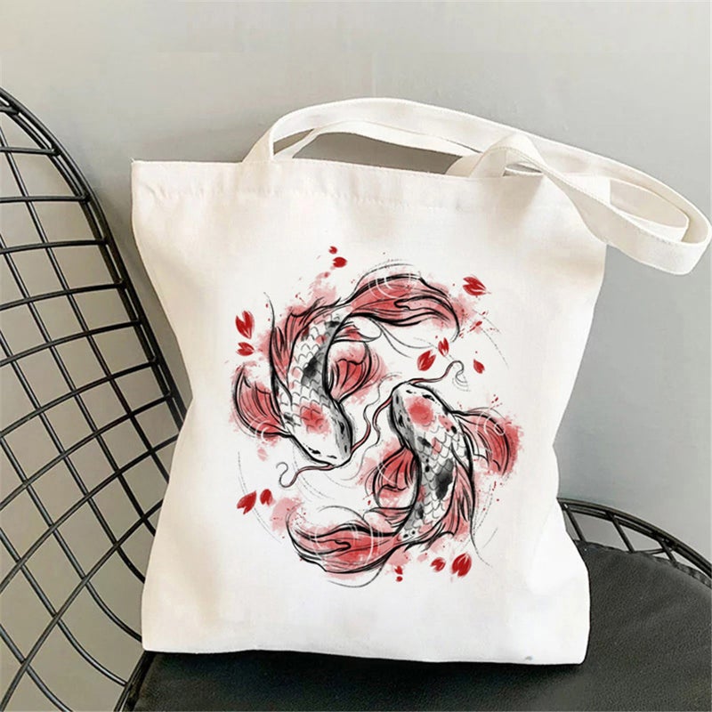 Popular Personification Cat Printed Canvas Bag Shoulder Student Fashion Tote Bag - Image 4