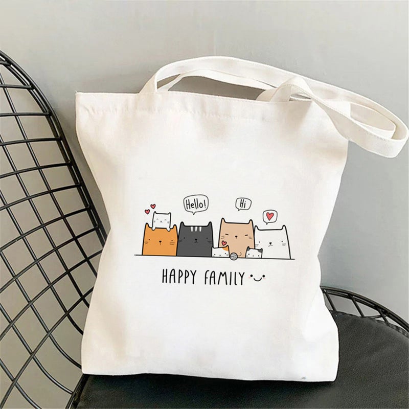 Popular Personification Cat Printed Canvas Bag Shoulder Student Fashion Tote Bag - Image 5