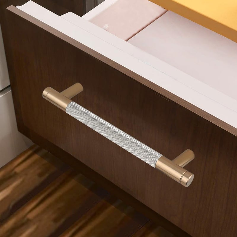 Gutuwellea 2 Pack 5 Inch 128 Mm Bronze And Nickel Knurled Cabinet Handles Cabinet Pulls Aluminum Handles Knurled Drawer Pulls Oxidation Finish With Diamond Pattern 6"" Length (5"" Hole Center) - Image 2