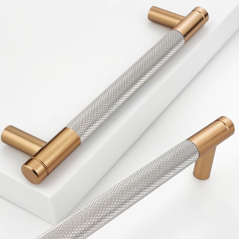 Gutuwellea 2 Pack 5 Inch 128 Mm Bronze And Nickel Knurled Cabinet Handles Cabinet Pulls Aluminum Handles Knurled Drawer Pulls Oxidation Finish With Diamond Pattern 6"" Length (5"" Hole Center) - Image 1