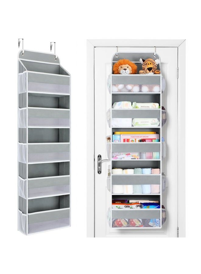 Yecaye Over The Door Organizer Storage, 5-Tier Heavy Duty Door Organizers Hanging with 10 Side Mesh Pockets, 44 lbs Load Capacity Behind Door Storage for Bathroom Nursery Bedroom Dorm Closet, Grey - Image 1