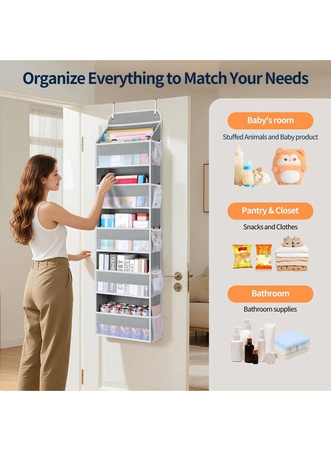 Yecaye Over The Door Organizer Storage, 5-Tier Heavy Duty Door Organizers Hanging with 10 Side Mesh Pockets, 44 lbs Load Capacity Behind Door Storage for Bathroom Nursery Bedroom Dorm Closet, Grey - Image 5