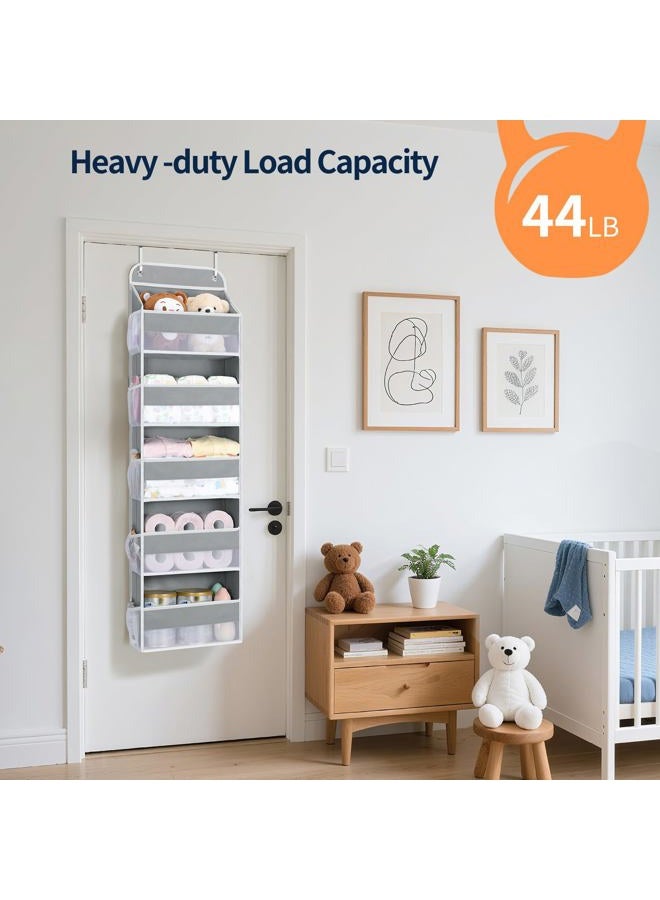 Yecaye Over The Door Organizer Storage, 5-Tier Heavy Duty Door Organizers Hanging with 10 Side Mesh Pockets, 44 lbs Load Capacity Behind Door Storage for Bathroom Nursery Bedroom Dorm Closet, Grey - Image 3
