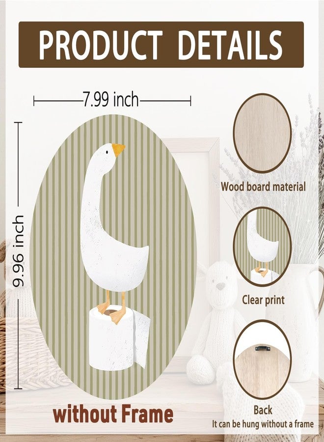 Dilemat Kids Bathroom Goose Nursery Wall Art Decor,Funny Farm Animal Oval Wall Art,Funny Goose Nursery Neutral Striped Wooden Sign Hanging Decor for Kids Boys Girls Toddler Bathroom 8x10 Inch - Image 2