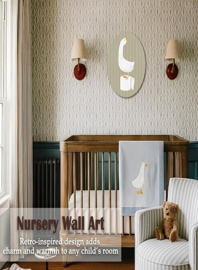 Dilemat Kids Bathroom Goose Nursery Wall Art Decor,Funny Farm Animal Oval Wall Art,Funny Goose Nursery Neutral Striped Wooden Sign Hanging Decor for Kids Boys Girls Toddler Bathroom 8x10 Inch - Image 3