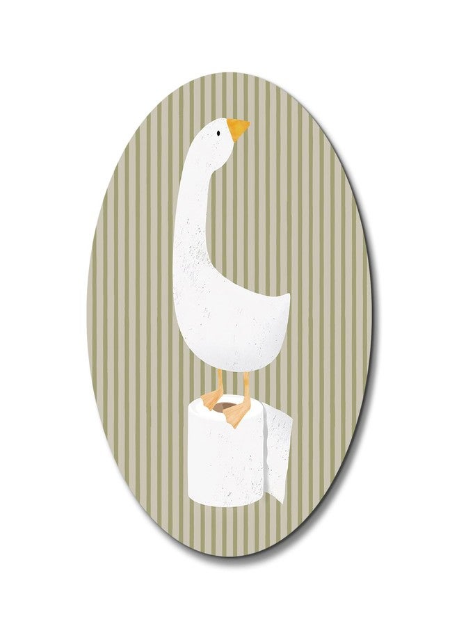 Dilemat Kids Bathroom Goose Nursery Wall Art Decor,Funny Farm Animal Oval Wall Art,Funny Goose Nursery Neutral Striped Wooden Sign Hanging Decor for Kids Boys Girls Toddler Bathroom 8x10 Inch - Image 1