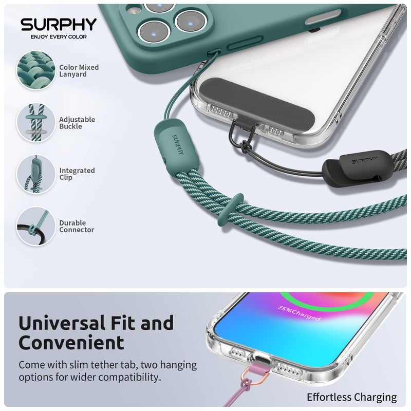 SURPHY 3 Pack Phone Wrist Strap with CellPhone Tether Tab, Cellphone Lanyard, Anti Theft Phone Strap with 2-Color Braided, Wrist Lanyard for Women and Men, Black & Green & Lilac Purple - Image 2