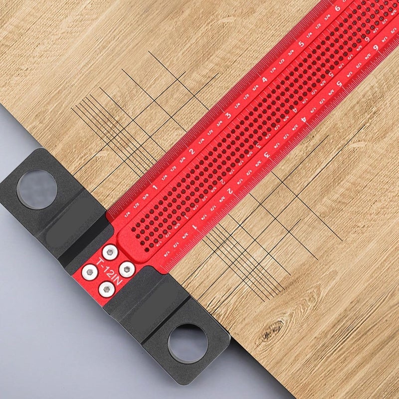 مسطرة الألومنيوم ذات الثقوب للعلامات والخطوط لأعمال النجارة 30.5 سم 12 بوصة - Image 4