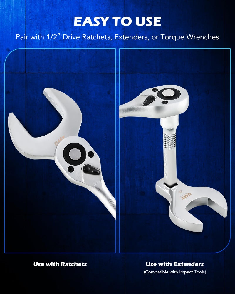 Orion Motor Tech 14pc Jumbo Crowfoot Wrench Set, Metric Crows Foot Wrench Set for 27 to 50 mm Flare Nuts, Chrome Plated Cr-V Steel Crowfoot Wrenches for 1/2" Drive Rachet & Extender with Storage Case - Image 4