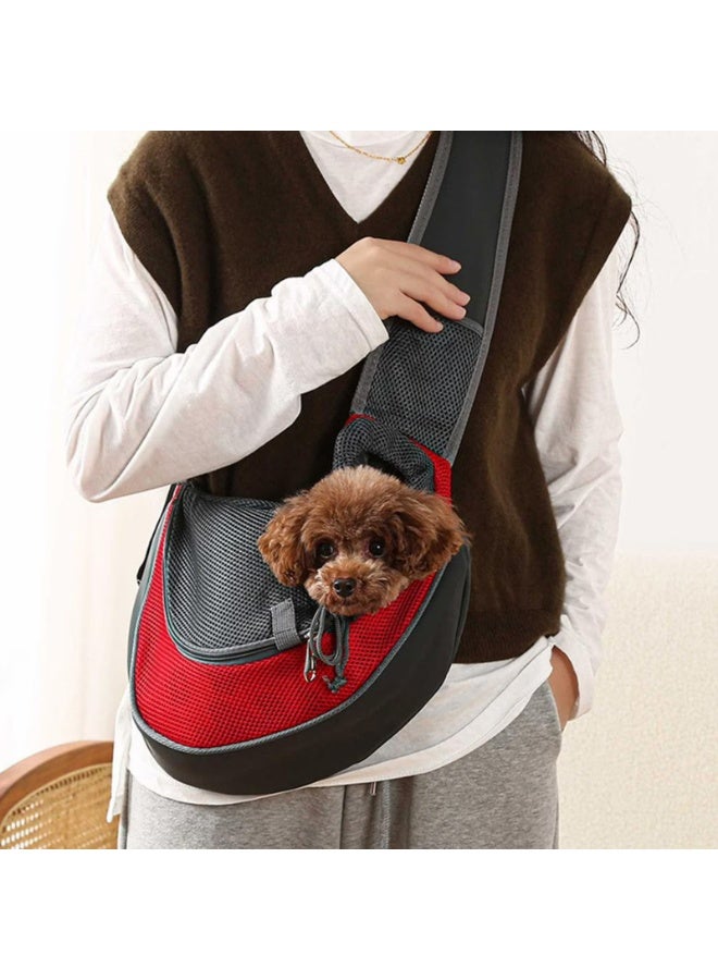 Pet Sling Carrier Bag with Breathable Mesh, Adjustable Shoulder Strap, for Small Dogs and Cats, Pink or Red, up to 4KG - Image 2