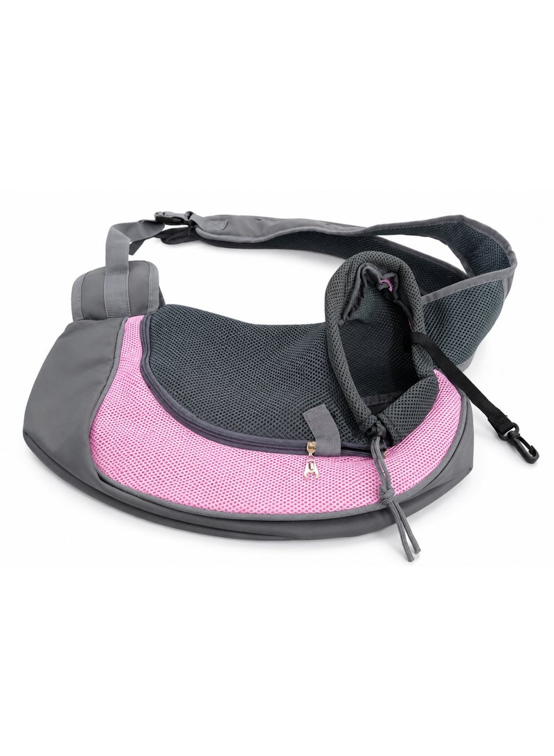Pet Sling Carrier Bag with Breathable Mesh, Adjustable Shoulder Strap, for Small Dogs and Cats, Pink or Red, up to 4KG - Image 1