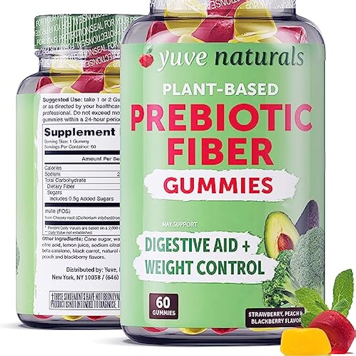 Yuve Prebiotic Fiber Gummies - Delicious - 3g Soluble Fiber Supplement - Supports Digestive Health & Regularity - Vegan & Gluten-Free Fiber Gummies for Adults & Kids - Non-GMO & Low Sugar - 60 Count - Image 1