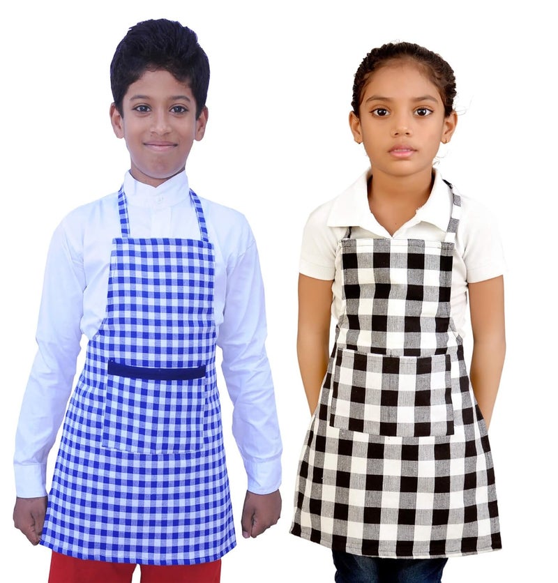 Switchon waterproof kids checks Apron for multi purpose cooking painting and school apron with front pocket pack of 2 apron5 yr to 12 yrs - Image 1