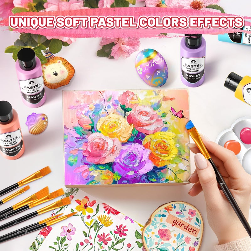 Vigorfun 64 Pcs Pastel Acrylic Paint Set with 12 Brushes, 2 Knives & Palette, 48 Colors (2oz/60ml) - for Adults, Artists & Beginners - Canvas Ceramic Rock Wood Egg Painting Kit - Image 3