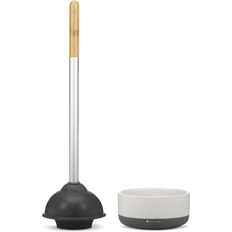 Full Circle Full Circle Royal Plunge  Bathroom Toilet Plunger with Ceramic Holder and Diatomaceous Earth Disk for Mold  Mildew Prevention Easy to Clean  More Hygenic White 