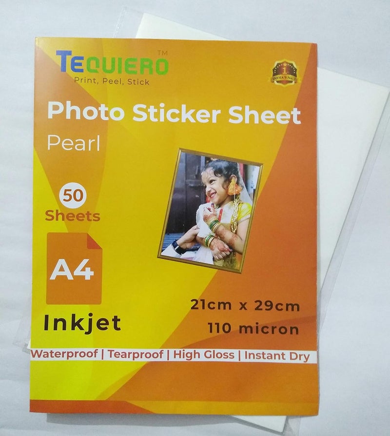 ورق ملصقات فينيل Inkjet لامع فائق مقاوم للماء لؤلؤي ذاتي اللصق بحجم A4 ورق صور فينيل (Inkjet) - 50 ورقة - Image 2
