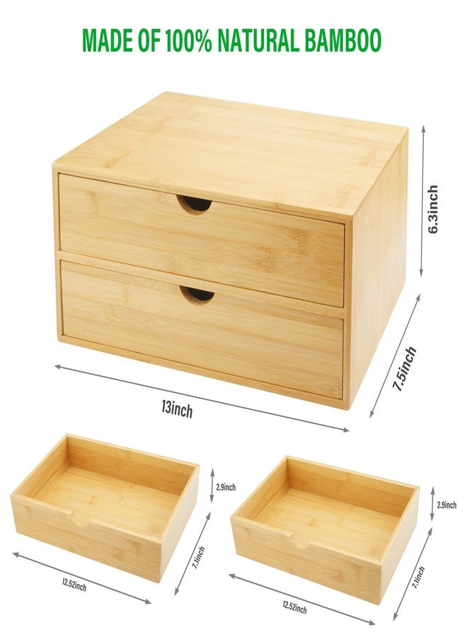Charmewooden Bamboo Desk Organizer with Drawers, Countertop Organizer with Drawers Makeup Storage Drawer 2 Drawers Tabletop Storage Organization Box Home Office Workspace Bathroom Toiletries Supplies - Image 2