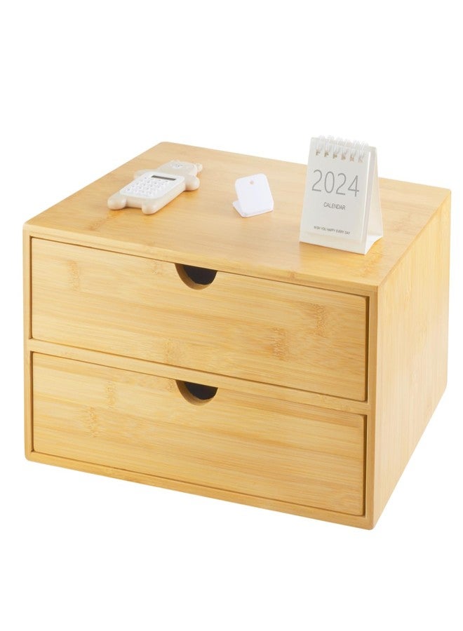 Charmewooden Bamboo Desk Organizer with Drawers, Countertop Organizer with Drawers Makeup Storage Drawer 2 Drawers Tabletop Storage Organization Box Home Office Workspace Bathroom Toiletries Supplies - Image 1