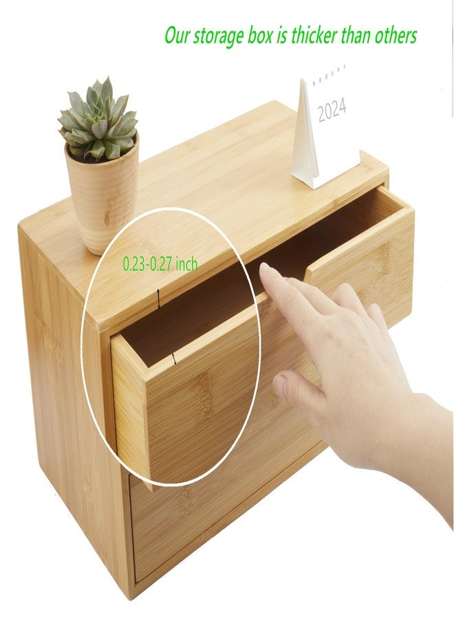 Charmewooden Bamboo Desk Organizer with Drawers, Countertop Organizer with Drawers Makeup Storage Drawer 2 Drawers Tabletop Storage Organization Box Home Office Workspace Bathroom Toiletries Supplies - Image 4