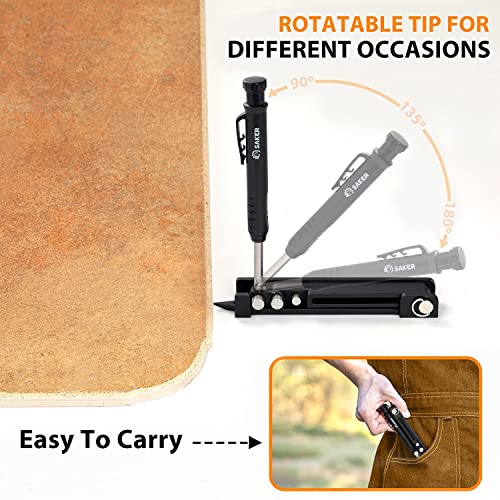 Saker Multi-function Scribing Tool- Construction Pencil- Aluminum Alloy Scribe Tool with Deep Hole Pencil,DIY Woodworking Scribe Gauge Scriber Line Maker Measuring Tool,Multifunctional Tools - Image 3